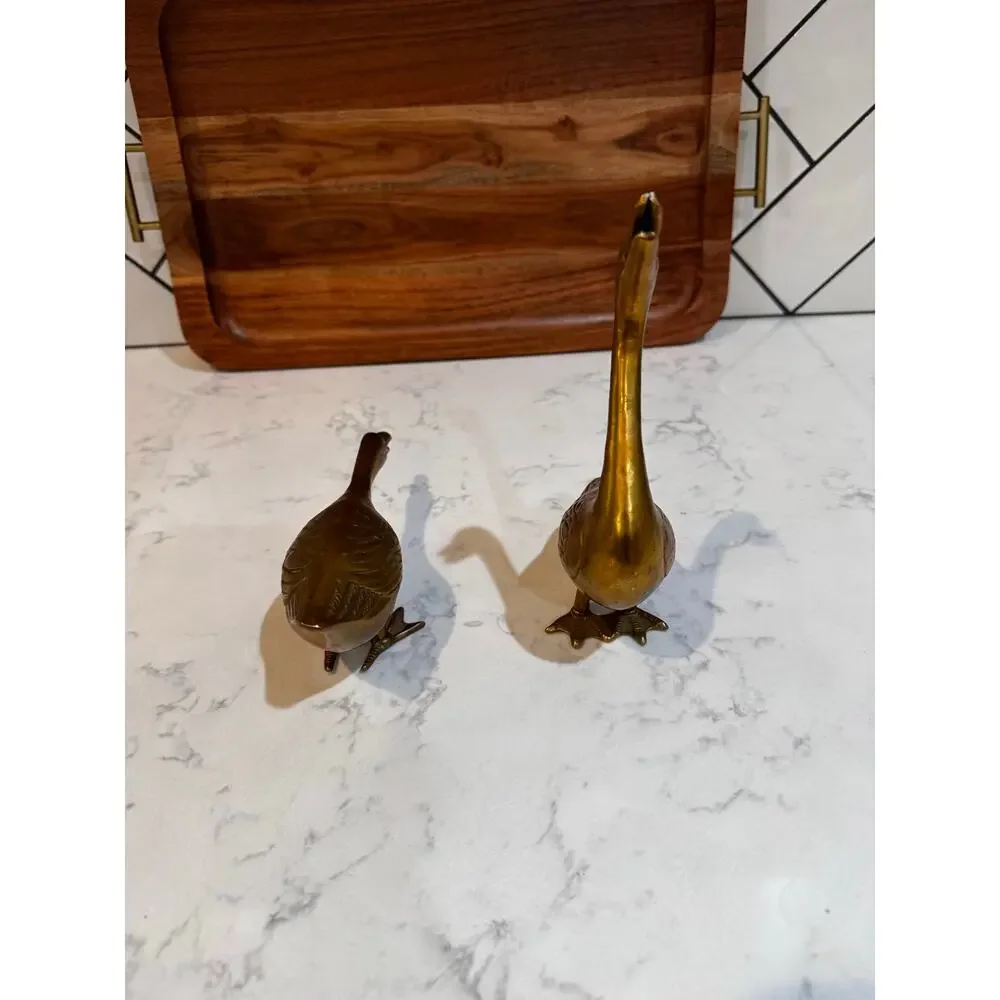 vintage solid brass goose figurines mid century modern cottage man cave granny